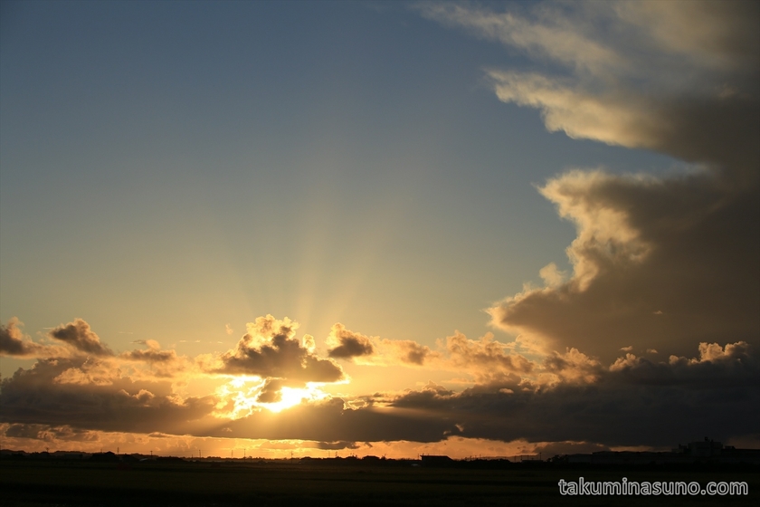 Wide Image of Sunset from Rice Field in Niigata